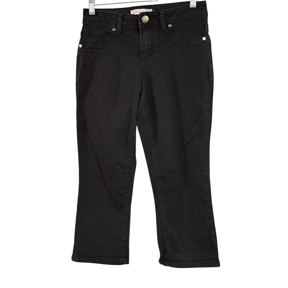Ava & Alex Womens Black Denim Capri Cropped Jeans Size 4 Stretch Mid Rise Slim